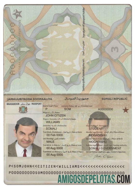 Passaporte Somália (Somália) modelo